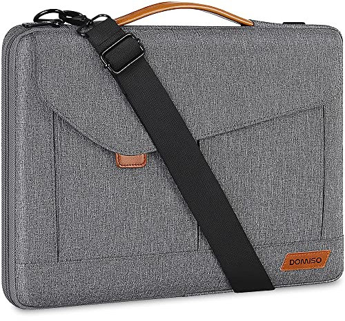 DOMISO 14 Inch Laptop Sleeve Bag Water Resistant Business Briefcase Carrying Shoulder Bag for MacBook Pro/Microsoft Surface Book/HP Stream 14/Dell Latitude/Lenovo,Grey