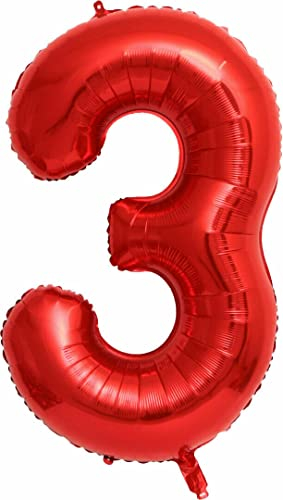 Rote Folienballons Zahl 0 bis 9 als Deko für Geburtstag und Party | 80cm groß | Kinder Zahlen Kindergeburtstag Partydeko Rot Red Liebe Folienballon Ballon Luftballon, Edition: 3. Geburtstag
