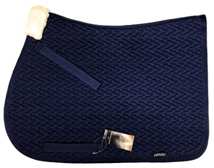 Tapis de Selle d'équitation, Monte Anglaise, Idéal pour le Saut d’Obstacles, Fermeture Velcro, Matelassage, Insert en Fourrure, Équipement, Cob (Bleu)