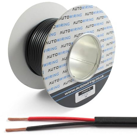 Automotive FLAT Twin 2 Core Cable 12v 24v Thin Wall Wire (16.5 AMP Rated 1mm² 18 AWG) 10/30/50/100 Metre (50M Roll)