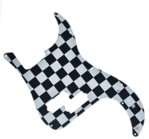KAISH P-Bass-Pickguard mit 13 Löchern, 3D-Druck, Kunststoff, Schlagbrett, PB Plektrumschutz für USA/Mexiko, Präzisions-P-Bass, schwarz/weißes Gitter