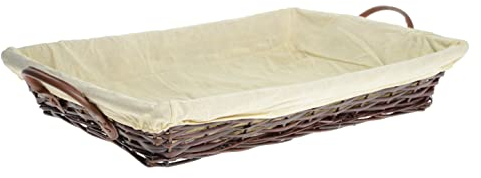 HERSIG - Bandeja Plancha Caoba Natural | Cesta Colada Rectangular con Forro y Asas - 45 x 35 x 55 cm