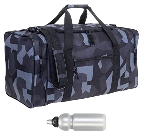 Sporttasche Herren Damen groß Außentaschen Spear Gym 55 cm 40 Liter Schultergurt Bag Sport Fitness Sauna Gymbag 657 Large + Trinkflasche (Camouflage Grau)