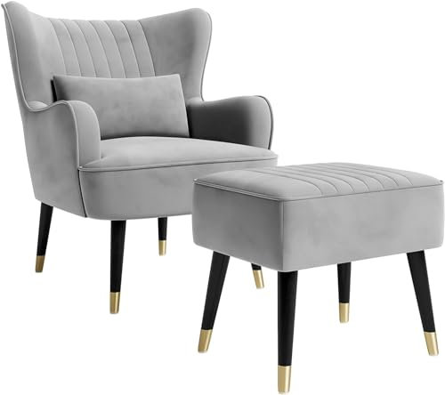Vesgantti Fauteuil en Velours, Fauteuils Lounge avec accoudoirs, Fauteuil à Oreilles pour Salon Chambre à Coucher Envoyé en Deux Colis