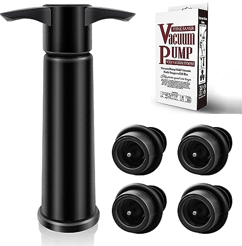 BETTFOR Wine Saver Pump with 4 Vacuum Wine Stoppers, Wine Bottle Stoppers with Food Grade Silicone Leak proof Keep Fresh Suitable for All Standard Wine Bottles