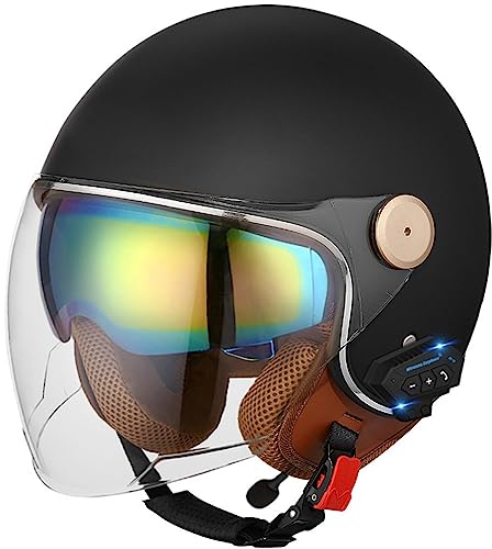 Bluetooth Jethelm Motorradhelm ECE Zertifizierung Integrierter Bluetooth-Helm Jet Scooter Helm Rollerhelm Jet-Helm Herren Damen mit Doppelvisier D,XL