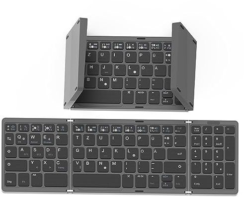 BRIMFORD Faltbare Tastatur Deutsch QWERTZ Nummernblock - Kabellos Tragbar Ultra-Slim - Bluetooth Type-C - Mini Klapp Tastatur für iPhone 16 iPad Laptop - Reise Büro Produktiv