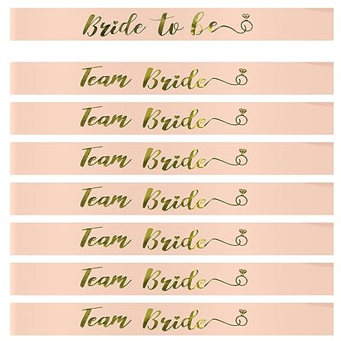 Lunhoo 8 Pack Team Bride Sash Set, Bachelorette Party Sashes, Team Bride Sash for Bridal Party and Wedding Celebrations (Rose Gold)