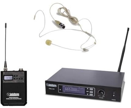 Audiodesign Pro Sistema wireless UHF a frequenza variabile, sistema microfonico wireless, Set ricevitore, body pack e microfono ad archetto
