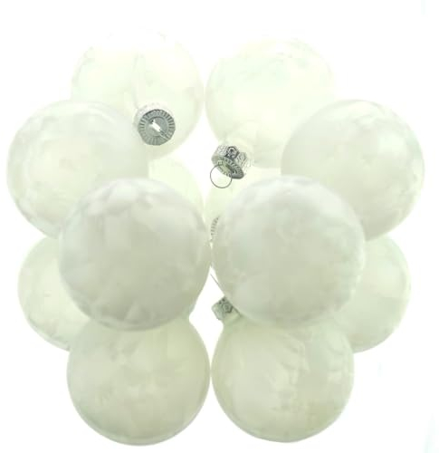 Christbaumkugeln Weiß mit Eislack Ø 6 cm aus Glas - 6er Set