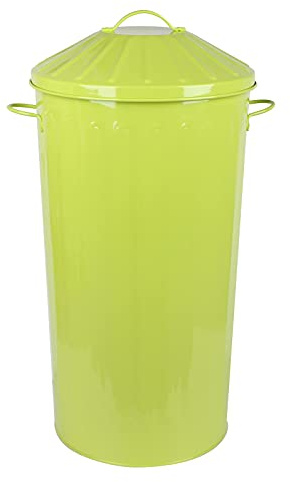 simpa 46L Colourful Vintage Style Metal Tapered Dustbins & Lids - Lime Green 70cm (H) x 33cm (Dia)