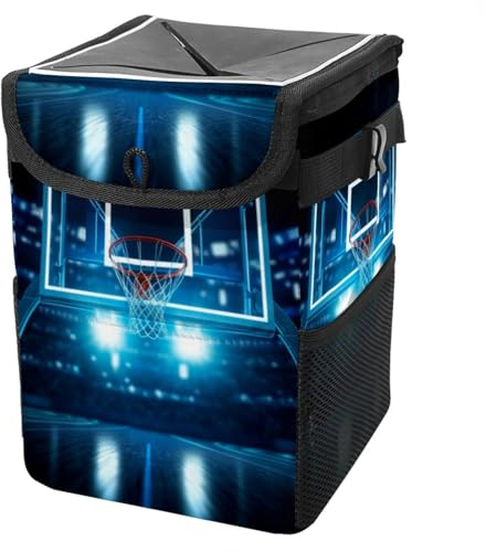YTYVAGT Car Trash Can with Lid and Storage Pockets Leak-Proof Organizer,Multipurpose Trash Bin for Car,Basketball Hoop Stadium