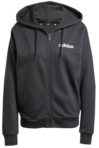 adidas Donna Essentials Linear Full Zip French Terry Hoodie, Black/White, L