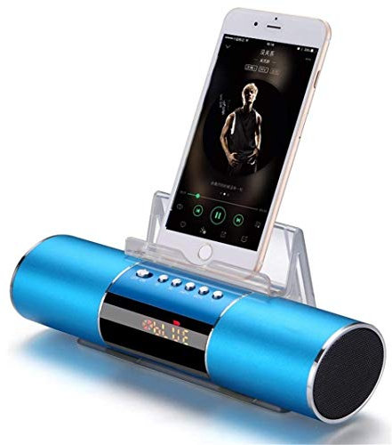 SilteD Tragbarer kabelloser Bluetooth-Wecker-Lautsprecher, Mini-Handy-Audio, UKW-Radio, intelligente Freisprechfunktion, Blau (Silber) (Blau)