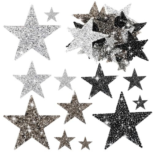 Molain 24 Stück Stern Aufbügelbilder Aufkleber, Strass Sterne Zum Aufbügeln, Strass Star Applikation Aufnäher Pailetten verzieren Bügelbild zum aufbügeln auf Tasche Schuhe Kleid Jeans DIY Rucksack