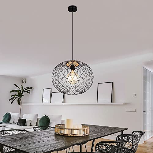 GLOBO Hängelampe Pendelleuchte Käfig-Design Holz Textilkabel schwarz braun H 150 cm