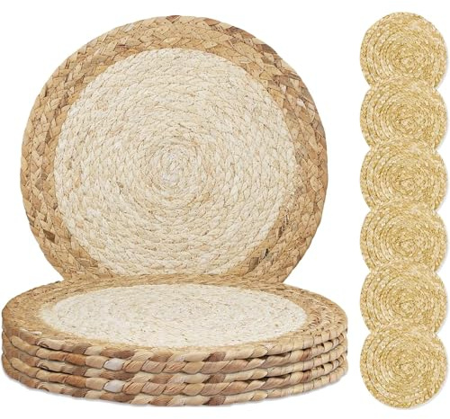 MI CASA 6er Set Boho Platzsets Rund 30cm mit Untersetzer – Handgefertigt, Hitzebeständig & Abwaschbar | Elegante Natürliche Tischsets für Küche, Wohnzimmer, Esstisch, Hochzeit, Weihnachten