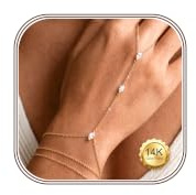 Armband Damen Gold Silber Handkette Armbänder für Frauen Verstellbare Handkette Armband mit Ring Set Wasserdicht Zirkonia Perlen Rings mit Hand Kette Stapelbarer Fingerkette Ring Hand Schmuck Geschenk