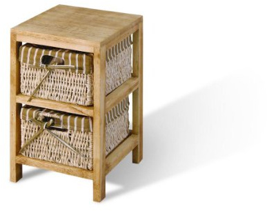 Hansen Korb 3401/2 Holzregal mit 2 Maisstrohkörben/mit braun/beige gestreiftem Stoff/B 27 T 30 H 45 cm