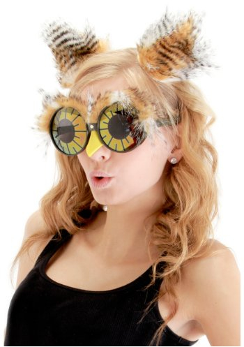 elope Eulenohren und Brille Kostüm Kit - Kunstpelz Ohren mit Kunststoffbrille und schillernden Eulenaugen, gelb, Standard
