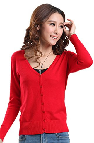 Mooncolour Womens 24 Colors Knit Outwear Autumn Cardigan Sweater, Red, UK14