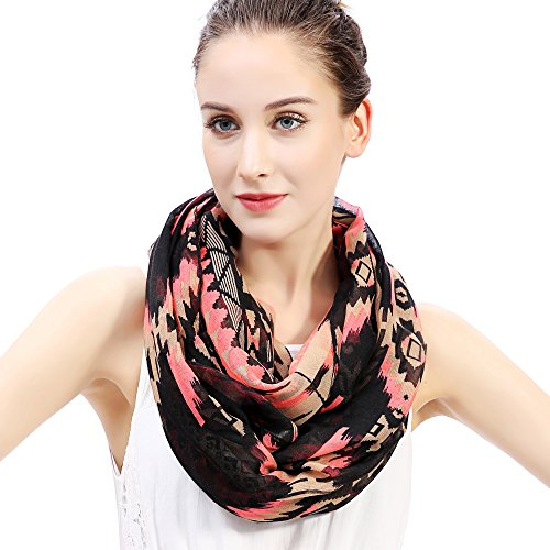 Lina & Lily Ethno Design Damen Loop Schal Schlauchschal (Schwarz/Pink)