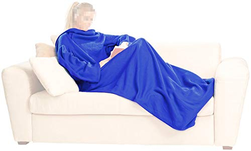 PEARL Ärmeldecke: Fleece-Kuscheldecke mit Ärmeln, blau (Profi Kuscheldecke, Wolldecke mit Ärmeln, Reinschlüpfen Erwachsene)