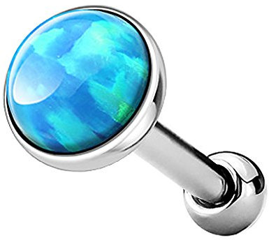 Piercingfaktor Tragus Piercing Helixpiercing Helix Ohr Cartilage Knorpel Stecker mit flachen Opal Steinen Rund Silber Türkis 5mm