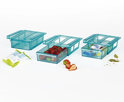 GOURMETmaxx Klemm-Schublade 3er-Set | Ideale Kühlschrankbox zur Aufbewahrung von kleineren und losen Lebensmitteln | Praktischer Organizer für fast jeden Kühlschrank [Türkis]