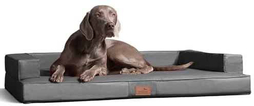 tierlando® Orthopädisches Hundesofa Gibson aus Kunstleder mit Visco-Matratze, kubisches Design, gelenkschonende Hundelounge mit Rutschfester Unterseite Größe: 100x80cm | Farbe: 06 Grau