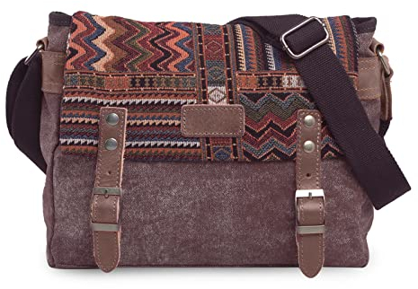 FANDARE Retro Umhängetasche für Männer/Frauen Business Crossbody Bag Outdoor Reise Camping Große Kapazität Umhängetasche Atmungsaktiv Leinwand, braun, L, Freizeitrucksack