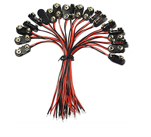 9V Battery Snap Connector Battery Clips Buckle Plastic Housing, I-type (Pack of 20)