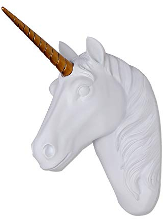 Itikki Sculpture Murale en Forme de tête de Licorne Blanc Doré 20,3 x 12,7 x 33 cm
