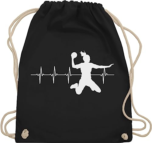 Turnbeutel Rucksack - WM 2023 Trikot Ersatz - Handball Herzschlag für Damen - Unisize - Schwarz - handballerinnen geschenk handballbeutel handballer handballerin beutel geschenke kinderturnbeutel
