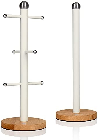 Swan 2 Piece Nordic Kitchen Accessories Set - Mug Tree and Towel Pole, White