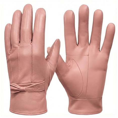 Ladies Winter Leather Driving Gloves Soft Fleece Lined (Baby Pink, S/M)