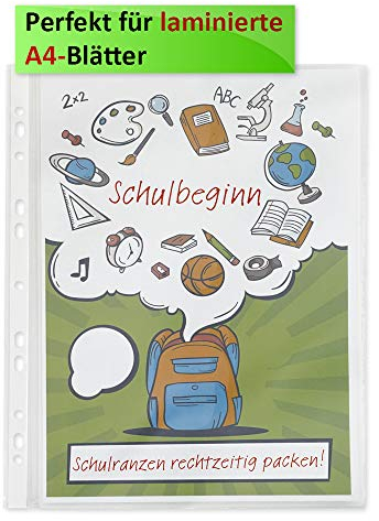 TimeTEX Prospekt-Hüllen A4+ Laminierformat - 100 Stück - A4-Plus - aus stabiler, glatter und transparenter PP-Folie (80/160 my) mit Universallochung - 64333