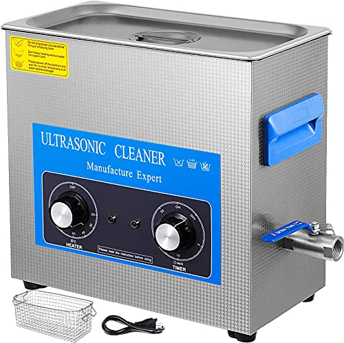 VEVOR Limpiador Ultrasónico 6L, 180 W Limpiador Ultrasónico Profesional con Calentador Ajustable Máquina de Limpieza Ultrasónica con 2 Perillas Potente Frecuencia 40 kHz para Joyas, Reloj y Gafas