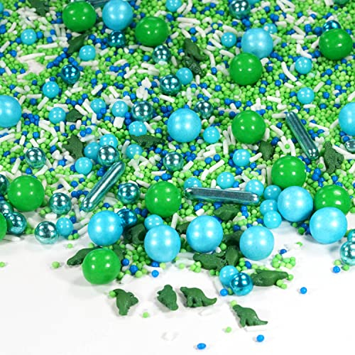 STREUSEL GLÜCK Streusel Dino Park Mix 180g - Tortendeko Dinosaurier weiss grün blau bunte Sprinkles Zuckerstreusel perfekt für Kindergeburtstag Geburtstag Junge Cupcakes Muffins Cakepops