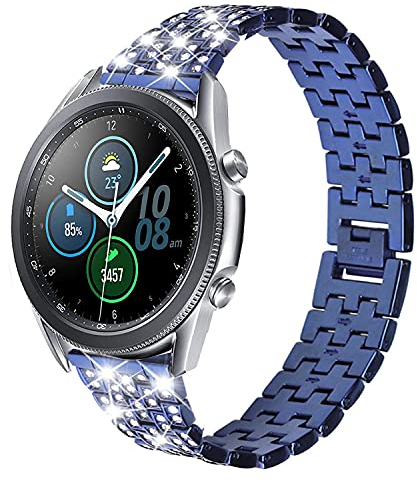 DEALELE Armband Kompatibel mit Samsung Galaxy Watch 46mm / Galaxy 3 45mm / Huawei Watch GT5 / GT5 Pro / 4/4 Pro / 3/3 Pro / GT4 / GT3 46mm, 22mm Glitzer Diamant Metall Ersatz Armbänder, Blau