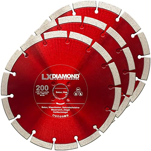 LXDIAMOND 3x Diamant-Trennscheibe 200mm - geeignet für Beton Mauerwerk Universal - 200 mm Diamantscheibe passend für Lamello Tanga Delta S2 Fensterfräse - Montagefräse - in Premium Qualität