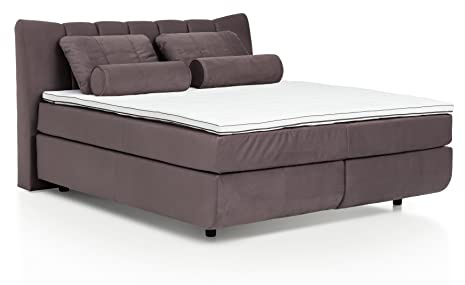 Mivano Free Boxspringbett/Bett mit 7-Zonen-Taschenfederkern-Matratze und Premium Topper/Härtegrad H2 + H3, Velours Cosy Braun, Liegefläche 180 x 200 cm