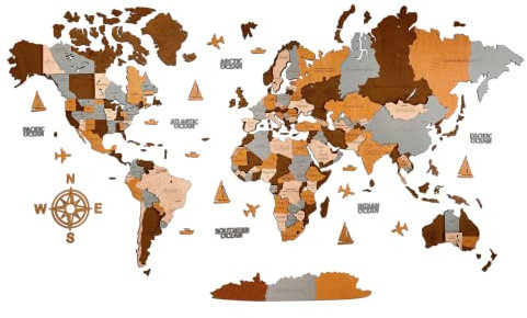 Holz-Weltkarte, 3D-Kunst, große Wanddekoration, für jeden Anlass, in den Größen M, L, XL, Geschenkidee, Wandkunst für Zuhause, Küche oder Büro