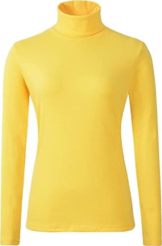Ladies Polo Roll Neck Tops Long Sleeve Turtle Neck Plain Jumpers for Women Top T Shirts UK Plus Size 8 to 26. Yellow