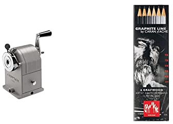 Caran d'Ache 455.2 d'Ache Spitzmaschine für Bleistifte aus Metall - 1 Stück & 0775.306 Artist Graphite Line Grafwood Bleistifte mit 6 Härtegraden, Grau