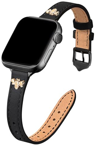 JR.DM Elegantes, schlankes Lederarmband, kompatibel mit Apple Watch, 38 mm, 40 mm, 41 mm, 42 mm, 44 mm, 45 mm, 49 mm, 2 1 (Schwarz) Band,schwarzer Verschluss)