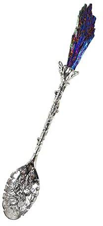 Soulnioi Cucharas de cristal talladas vintage, cucharas decorativas retro para remover café, cucharas de postre, cuchara de helado con cabeza de pluma de llama azul malaquita para cafetería, oficina,