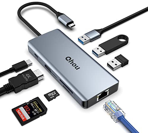 HUB USB C, 8 in 1 Pantalla Doble Docking Station con 4K HDMI, Ethernet, 100W PD, USB 3.0 * 2, USB 2.0, Lector de Tarjetas SD/TF para Thunderbolt 3/Windows/MacBook