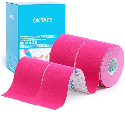 OK TAPE Bande Kinésiologie Tape, ruban athlétique élastique en coton original de base pour le soutien et la récupération, sportif thérapeutique pour soulager la douleur, 5cm x 5m,2 Rouleaux,Rose