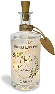 Yuweli Hochzeitsgeschenke Flaschenlicht Geschenk personalisiert mit Namen und Datum des Brautpaares Geschenkidee LED Hochzeitsgeschenk Dekoflasche